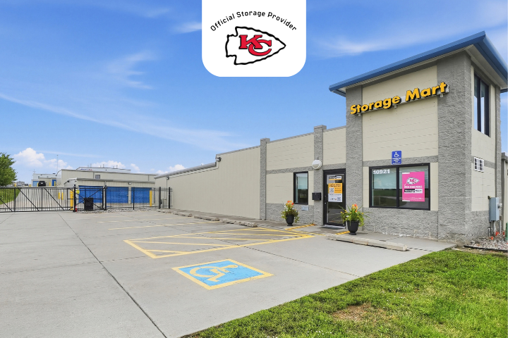 Facility exterior with Kansas City Chiefs insignia at StorageMart in Omaha Nebraska
